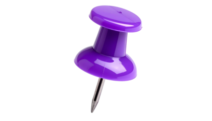 Shiny purple pushpin on a black background, with the sharp pin facing downwards