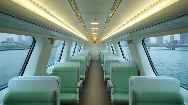 empty green first class cabin bullet train interior video