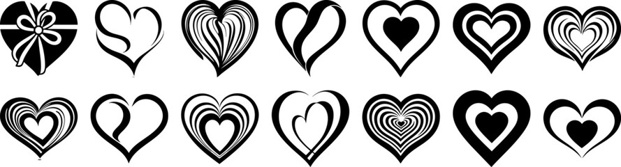 Abstract Black Heart Icon Set &ndash; Minimal & Decorative Love Symbols

