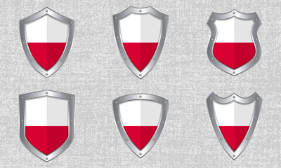 Set of metal shields with the Polish flag