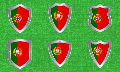 Set of metal shields with the Portugal flag