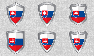 Set of metal shields with the Slovakian flag