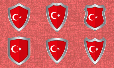 Set of metal shields with the Turkish flag