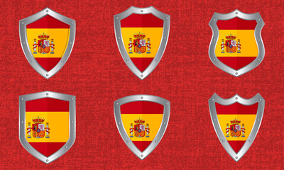 Set of metal shields with the Spanish flag