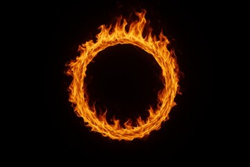 Fiery ring blazing with intense orange flames shaped in a perfect circle on a black backdrop, symbolizing power, energy, and transformation. Ai generative