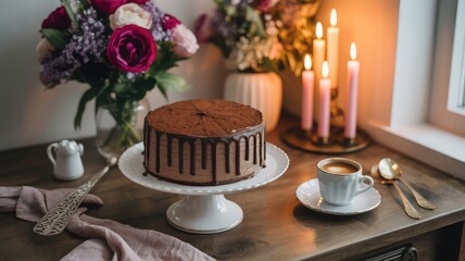 Christmas table with festive decorations and holiday dinner setting