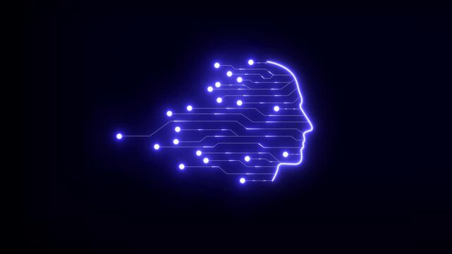 head red circuit Artificial intelligence AI concept. Silhouette of human head with circuit board on transparent background, Global network connection technology. Hi-tech technology futuristic. 4K