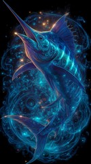 light artwork of a blue ocean fish