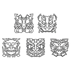 Cyberpunk style warrior head ornament with bold lines.