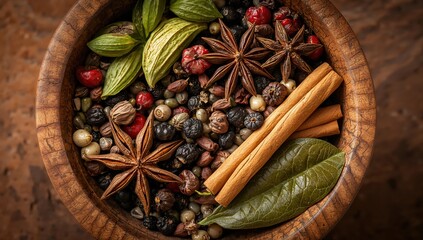 Culinary spice assortment in bowl symbolizing cooking tradition aroma and seasoning