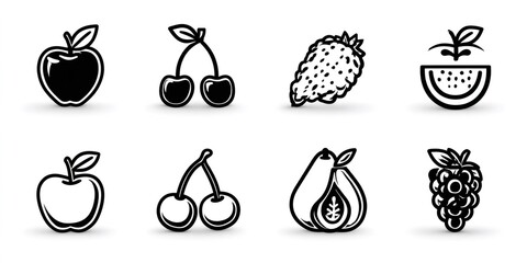 Fruit icon set with apple cherry strawberry watermelon