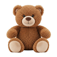 Obraz premium Fluffy brown teddy bear toy sitting happily isolated on a plain background transparent background 
