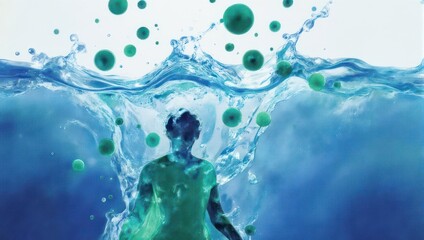 Man Emerging From Water With Bubbles.