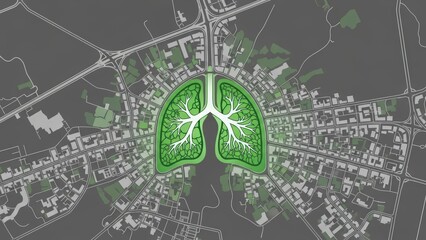 Green Lungs Cityscape Symbolizing Environmental Health and Urban Planning.