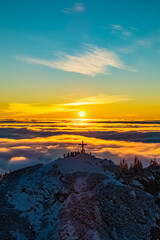 Hochlantsch Sonnenuntergang - Teichalm - Naturpark Almenland - Oststeiermark - Morgenrot - Nebelmeer - Hochnebel - Winter - Gipfelkreuz