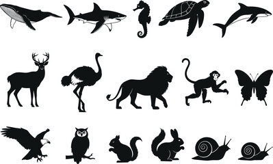 Black silhouettes of various wild animals © MdTofazzal