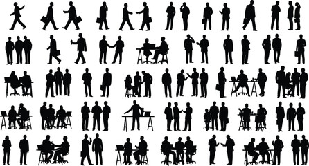 Business professionals in various office settings and actions