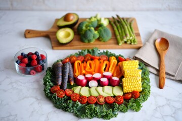 Vibrant Vegetable and Fruit Platter for Healthy Eating and Wellness