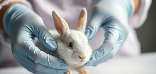 Scientist Holding a White Rabbit in Laboratory