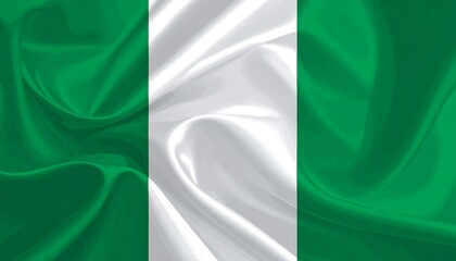 Obraz premium Nigerian national flag with vertical green and white stripes waving in textured motion