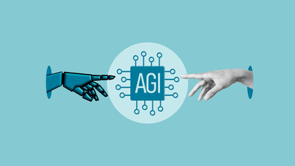 Artificial general intelligence - AGI Chip as a Symbol of Future Technology Evolution. Robotics, Machine Learning and Innovation Concept