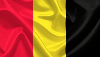 Fototapeta premium Belgian national flag with vertical black, yellow, and red stripes and dynamic fabric texture