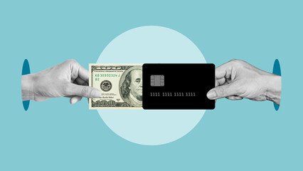 Cash In and Cash Out Concept - Converting Cash Money to Credit Card and Digital Payment Systems. Financial Conversion and Payment Choice