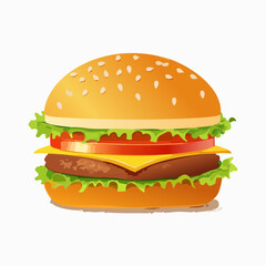 A delicious cheeseburger with lettuce, tomato, and cheese on a sesame seed bun