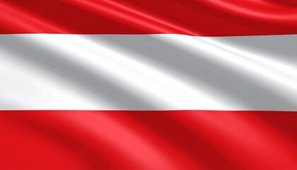 Austrian national flag with red top and bottom stripes and white middle band in horizontal layout