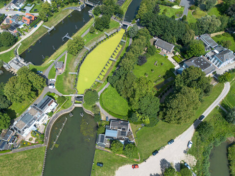 Bridge and sluice complex Katerveer at the IJssel river in Zwolle