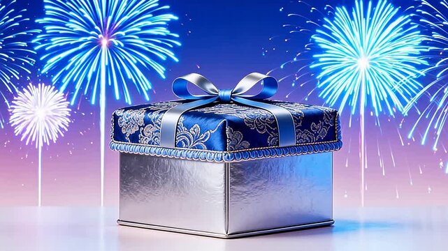 Decorative gift box with fireworks