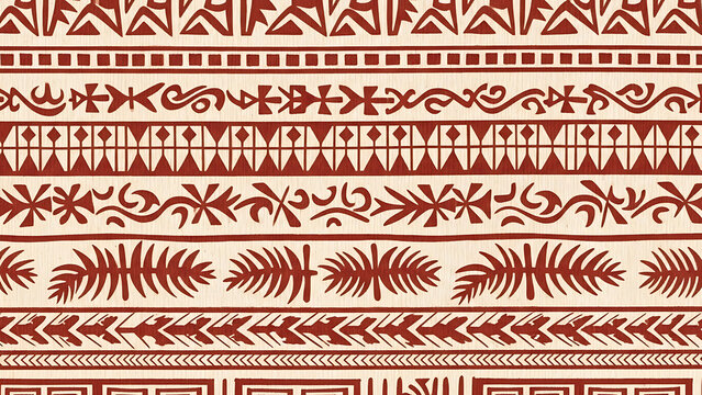Seamless Ethnic Pattern with Tribal Motifs on Rustic Fabric Background, Traditional Textile Art Design