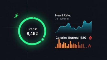 Digital fitness tracker display showing real-time health metrics for active lifestyle monitoring