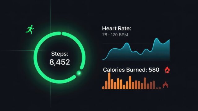 Digital fitness tracker display showing real-time health metrics for active lifestyle monitoring