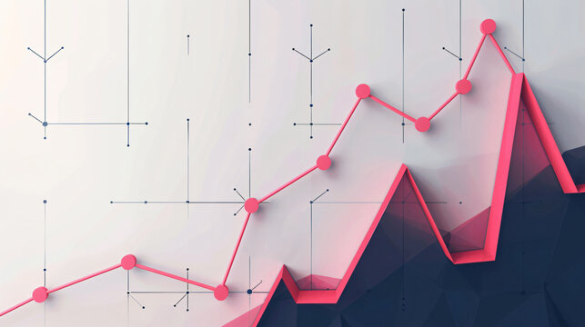 Futuristic 3D Financial Growth Graph with Pink Line and Data Points - Powered by Adobe