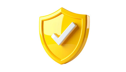 3D-rendered shiny golden shield icon with a white checkmark, on a black background