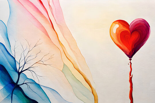 Disegno, dipinto astratto di cuore, cuori, simbolo di amore, amicizia, del giorno di San Valentino.