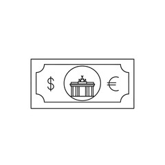 Minimalist Line Drawing of Currency Note Featuring Iconic Landmark Illustration