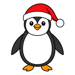 Fototapeta premium A charming cartoon illustration of a penguin wearing a Santa hat, perfect for Christmas and winter themes