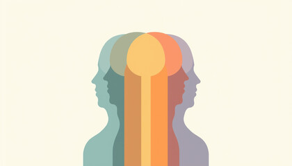 Diverse group of people with colorful heads in profile