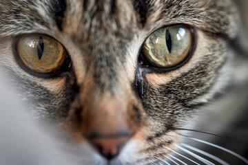 Close up of a tabby cat's intense green eyes, showcasing the beauty and mystery of feline gaze