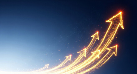 A group of glowing arrows pointing upwards, symbolizing growth and success in business