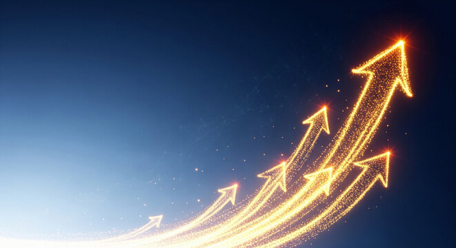 A group of glowing arrows pointing upwards, symbolizing growth and success in business