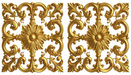 Ornate gold-colored, symmetrical filigree pattern with floral and scroll details