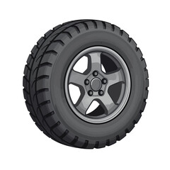 Obraz premium Black Off-Road Tire With Silver Alloy Wheel