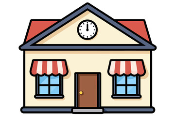 Cute house illustration with clock and awnings