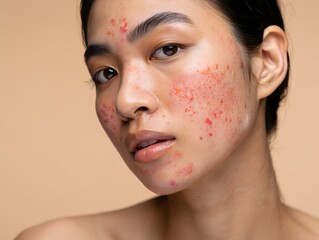 Close-up of Woman's Face with Acne and Skin Blemishes