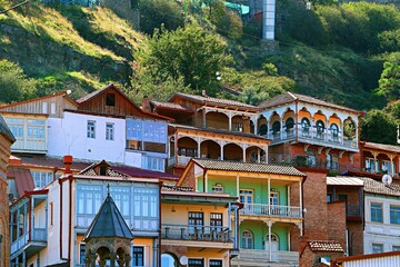 Traditional residential buildings in Tbilisi's old town on the slopes of Narikala Hill
