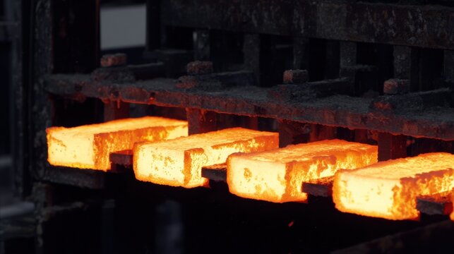 Midrange footage capturing hotbox core making with glowing resincoated sand being cured rapidly in mold assembly line.