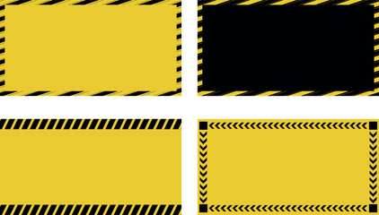 Yellow and Black Caution Warning Frame Set with Hazard Stripes and Construction Borders